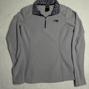 The North Face TKA 100 Womens S Gray Fleece Pullover 1/4 Zip Patterned Collar